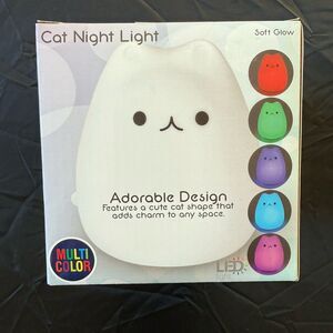 Soft Glow Cat 5.5in LED Night Light Color Changing Squishy Cute Kawaii Lamp NIB